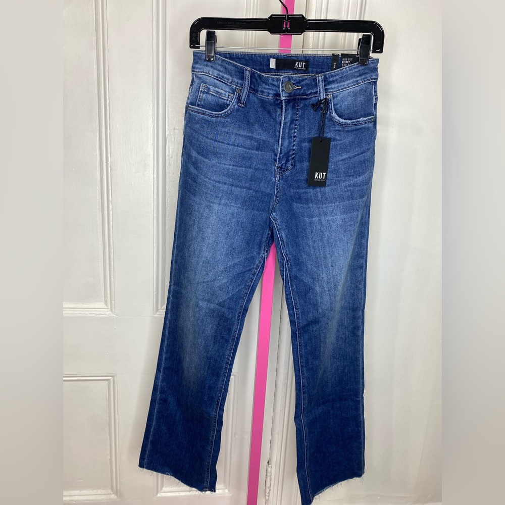 NWT KUT FROM THE KLOTH Kelsey Fab Ab High Waist Raw Hem Ankle Flare Jeans - Picture 4 of 9